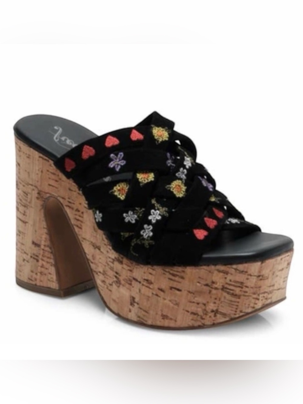 Free People NEW Lisbon Platform Heels Floral Suede Platform Mules Sandals Clog 9